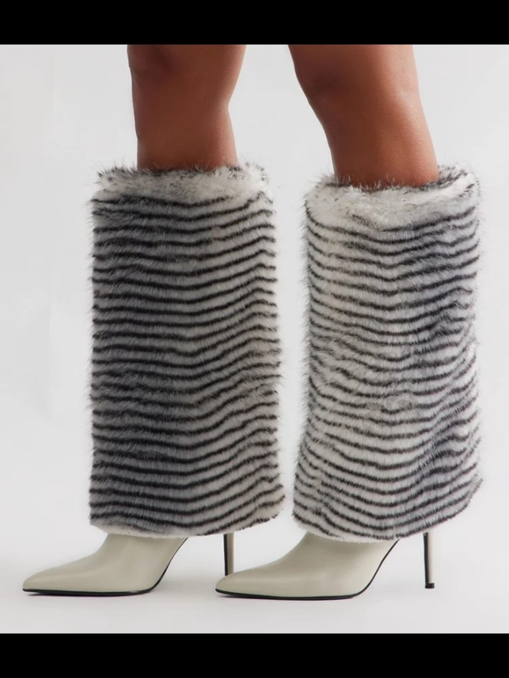 NWT Fashion Nova Faux Fur Zebra Stripe Boots Sz 7- White/Gray/black